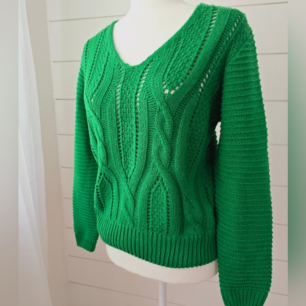 Ivy Rose Candy Apple Green Cable Knit Pullover Sweater size M